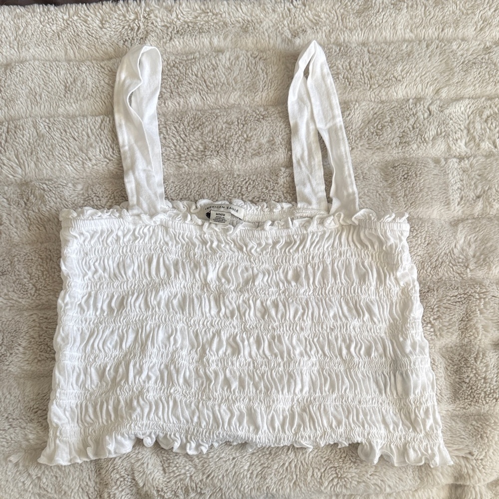 American Eagle Outfitters White Smocked Crop Tank
